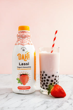 Strawberry Mint Lassi with Boba